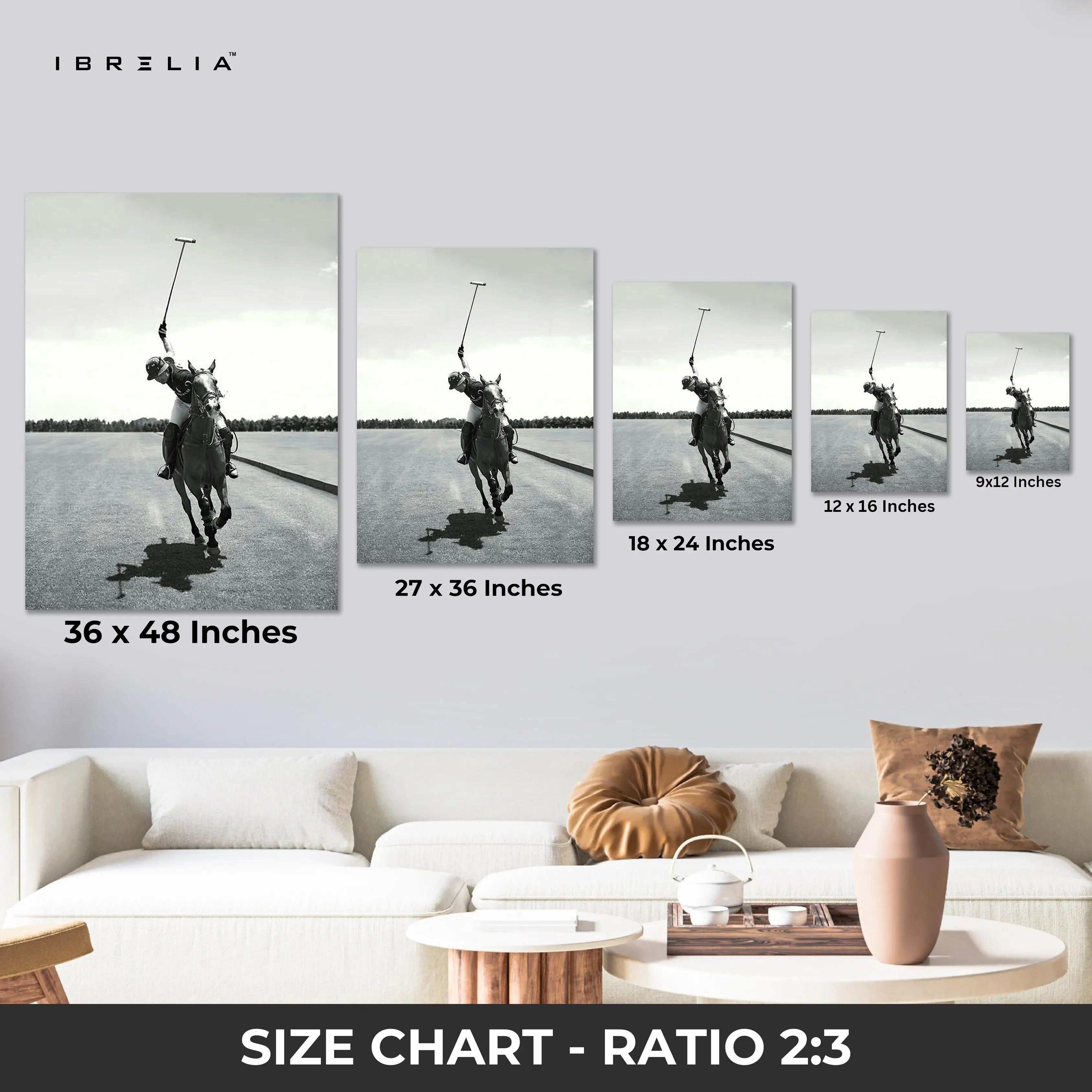 Polo Champion Action Art – Black & White Horse Rider Sports Wall Art | 4K Ultra Wrap Frame Wall Art in Pakistan | IBRELIA™ IBRELIA