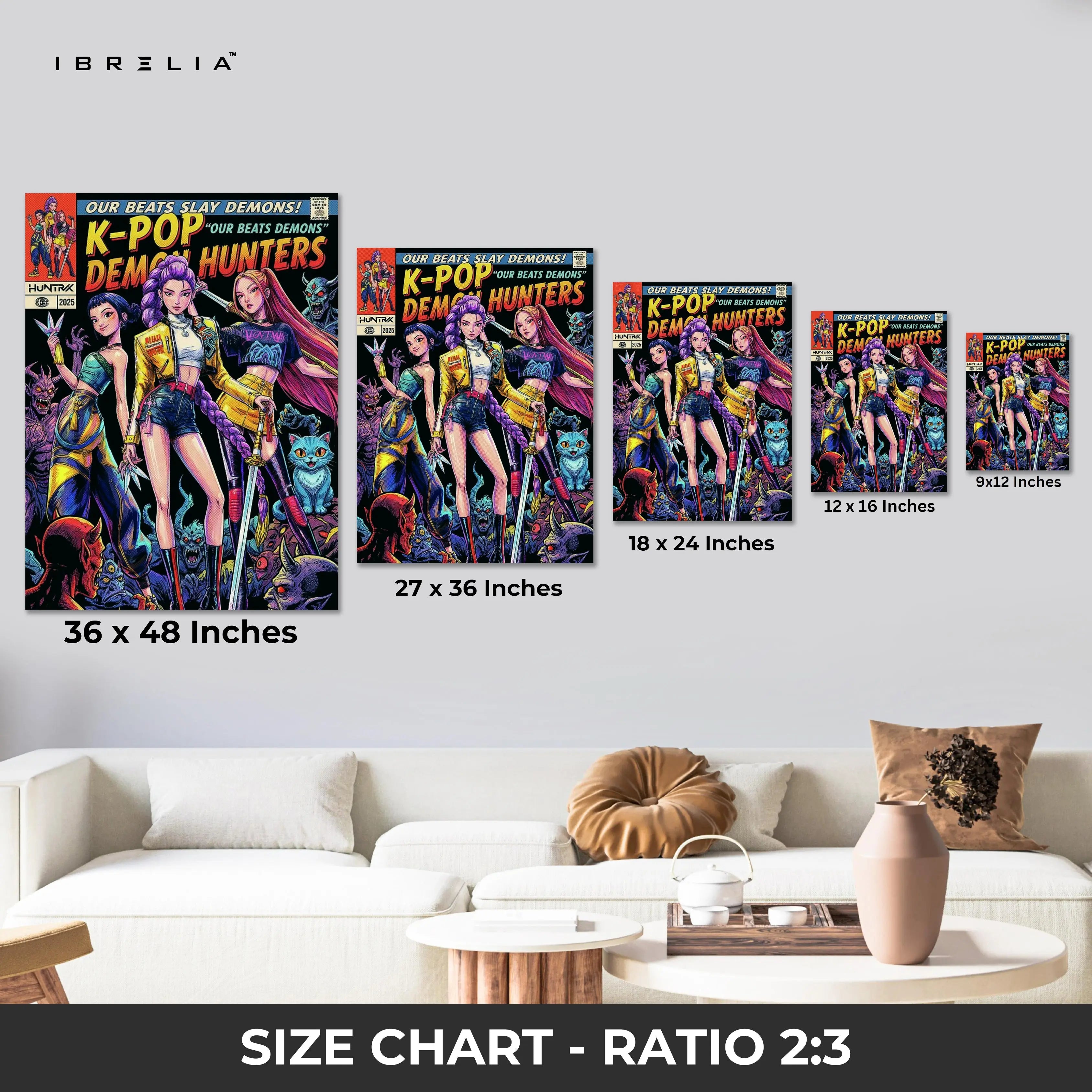 KPOP Demon Hunters Squad Wall Art – Anime Girl Power Canvas Frame | Pop Culture Poster Pakistan | IBRELIA™ IBRELIA