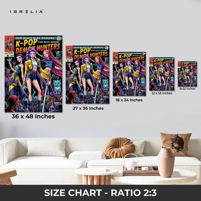 KPOP Demon Hunters Squad Wall Art – Anime Girl Power Canvas Frame | Pop Culture Poster Pakistan | IBRELIA™ IBRELIA