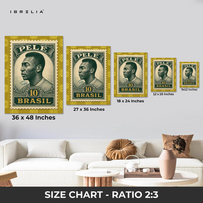 Pelé Vintage Stamp Wall Art – Brazil Football Legend Canvas Frame | Classic Sports Poster Pakistan | IBRELIA™ IBRELIA