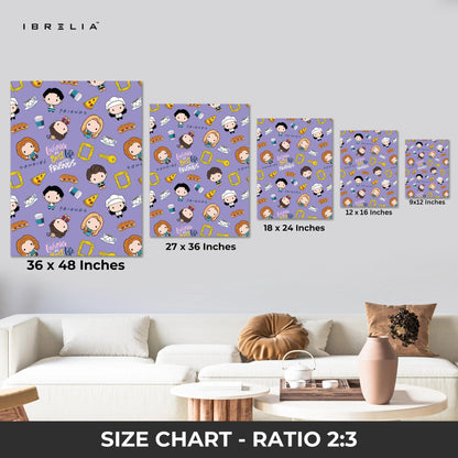 Friends Cartoon Pattern Wall Art – Cute Sitcom Canvas Frame | Friends Aesthetic Poster Pakistan | IBRELIA™ IBRELIA