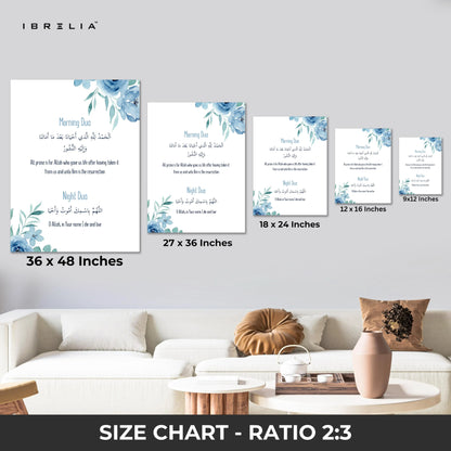 Morning & Night Dua Islamic Wall Art – Blue Floral Edition | 4K Ultra Wrap Frame Wall Art in Pakistan | IBRELIA™ IBRELIA
