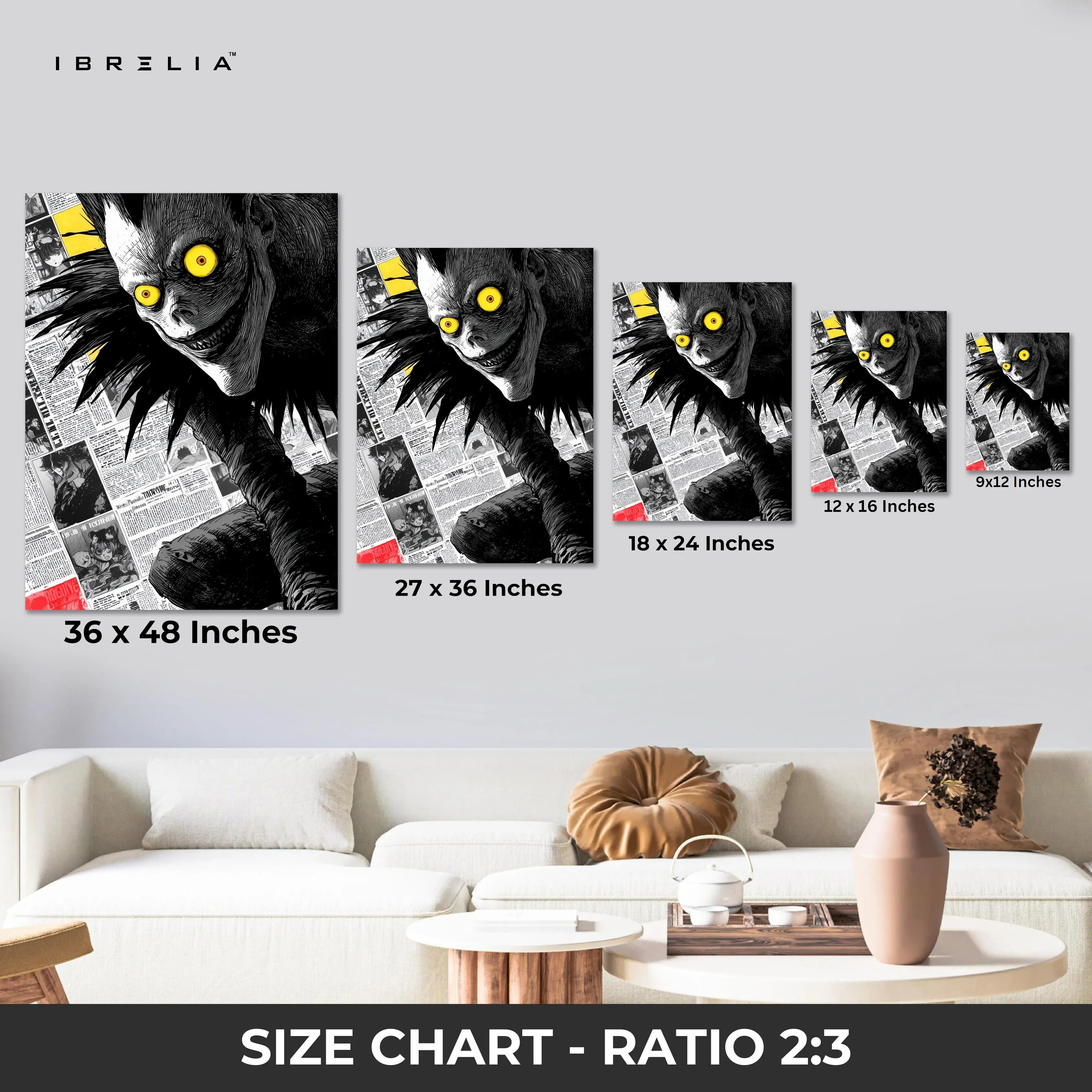 Ryuk Death Note Wall Art – Dark Anime Canvas Frame | Shinigami Poster Pakistan | IBRELIA™ IBRELIA