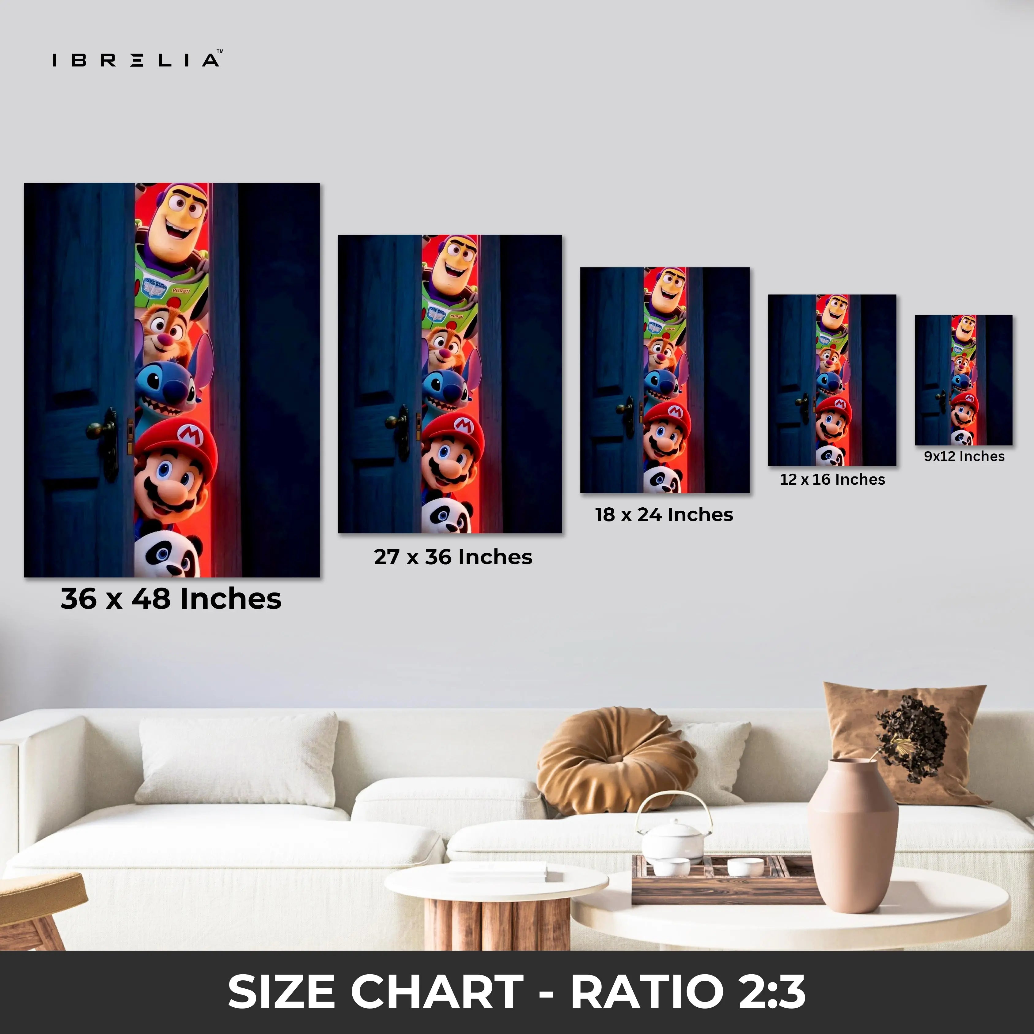 Cartoon Door Peek Wall Art – Animated Characters Canvas Frame | Fun Gaming & Movie Decor Pakistan | IBRELIA™ IBRELIA