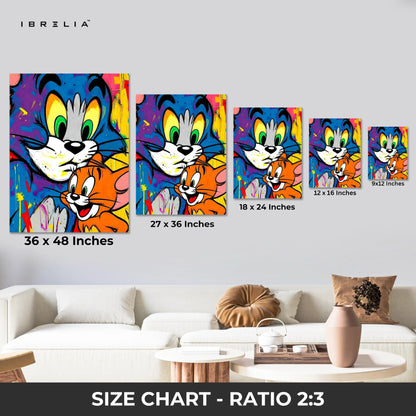 Tom & Jerry Pop Art Wall Art – Colorful Cartoon Canvas Frame | Street Style Cartoon Poster Pakistan | IBRELIA™ IBRELIA