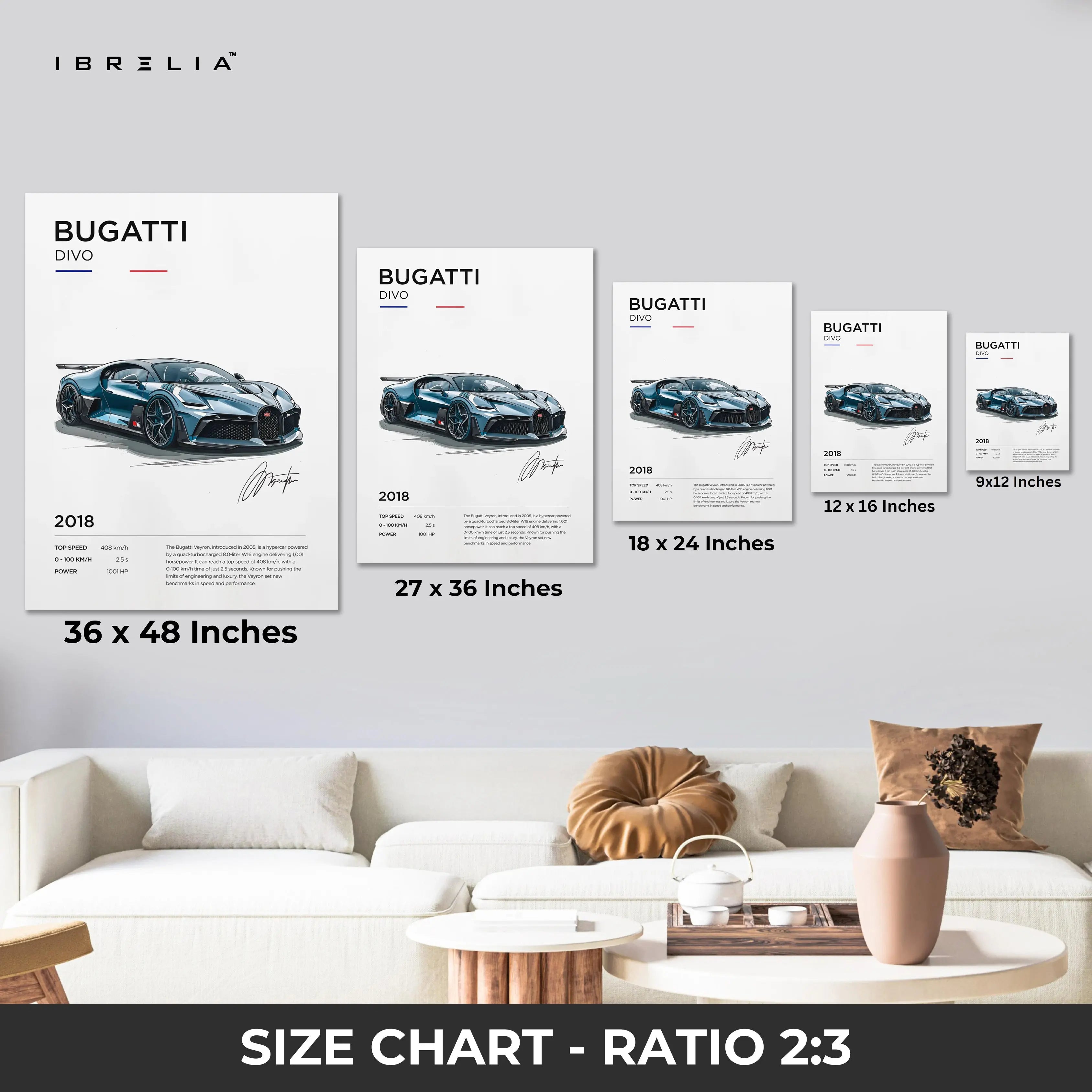 Bugatti Divo Hypercar Art – Minimal Luxury Supercar Wall Art | 4K Ultra Wrap Frame Wall Art in Pakistan | IBRELIA™ IBRELIA