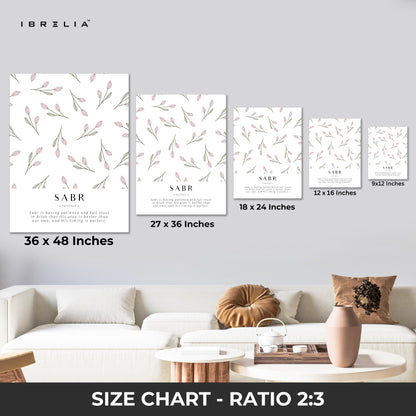 Sabr Patience Islamic Wall Art – Soft Pink Tulip Floral Design | 4K Ultra Wrap Frame Wall Art in Pakistan | IBRELIA™