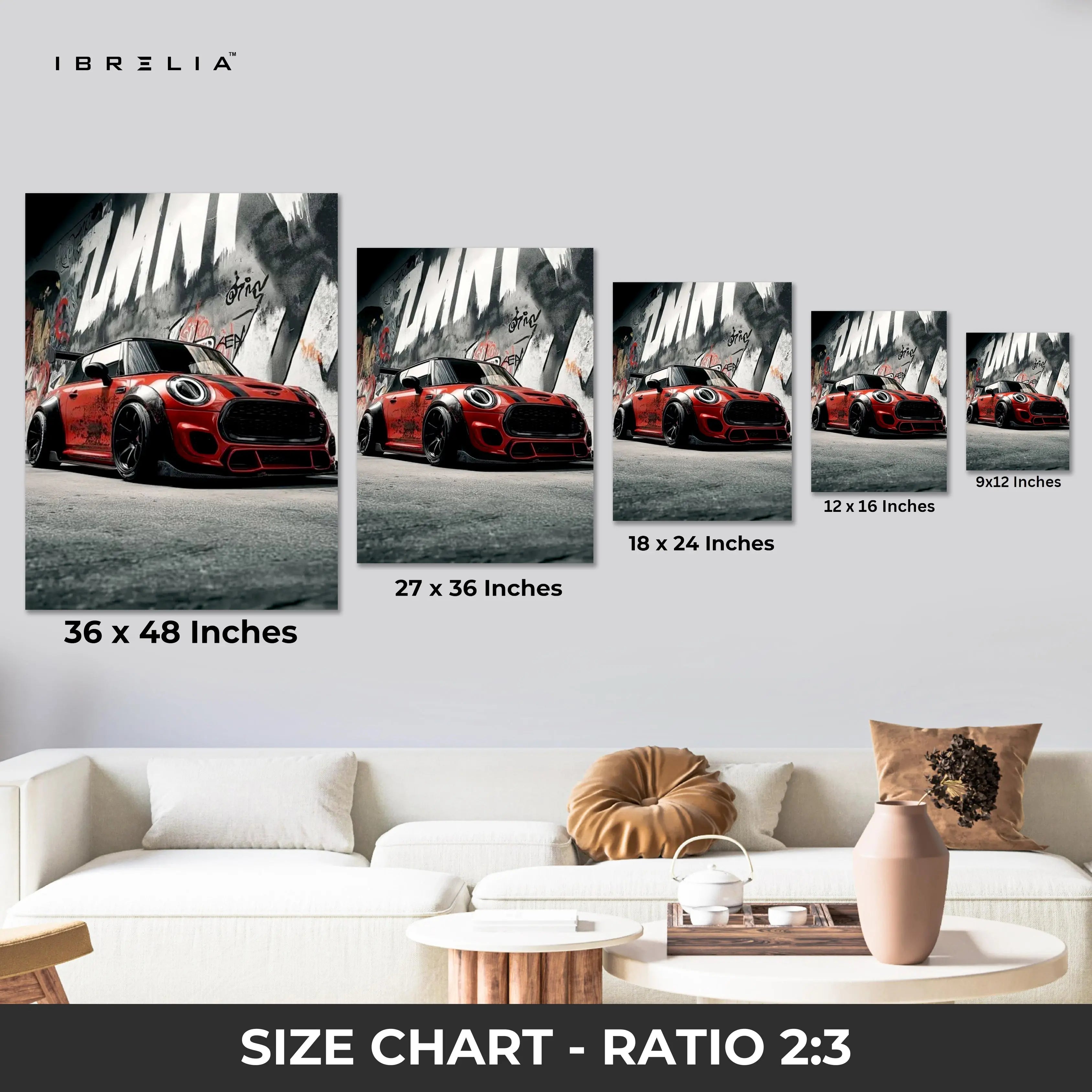 Mini Cooper Street Racing Wall Art – Urban Car Canvas Frame Pakistan | Graffiti Car Poster | IBRELIA™ IBRELIA