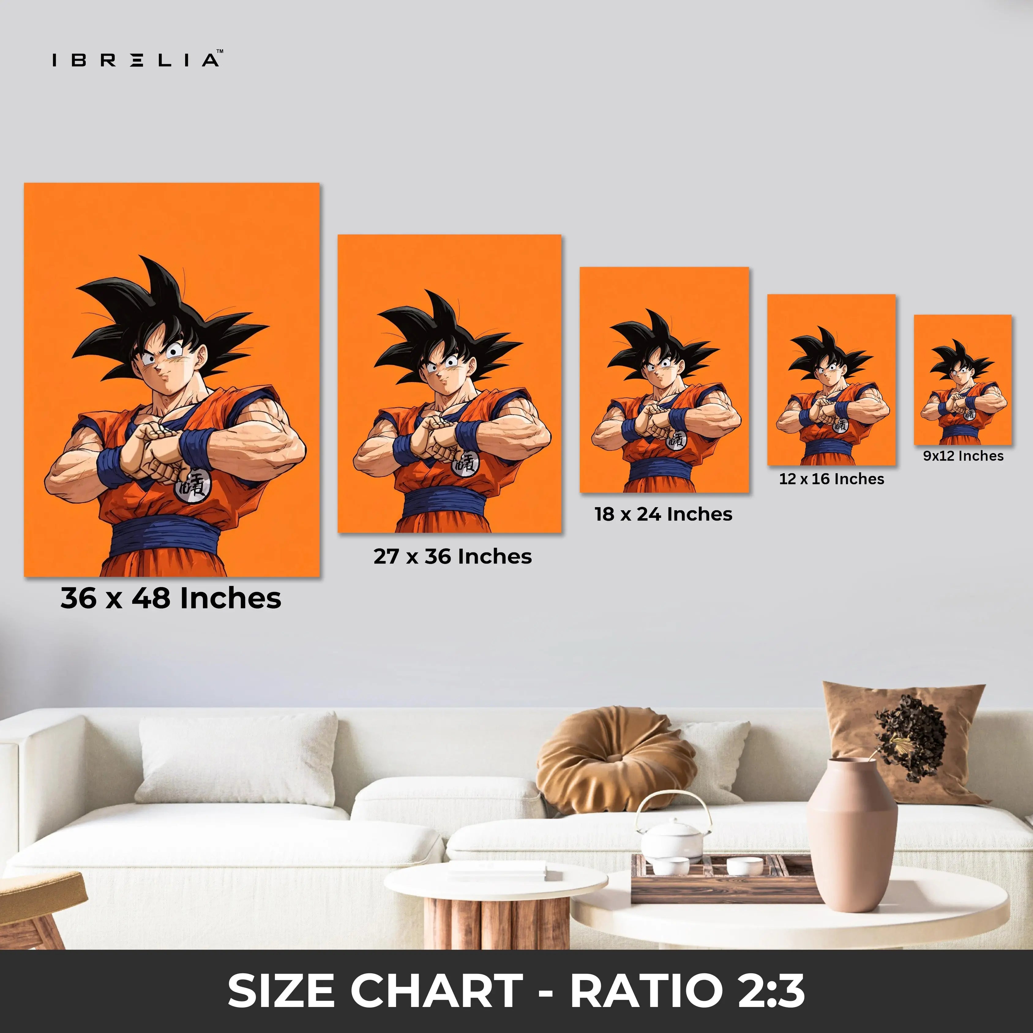 Goku Minimal Wall Art – Dragon Ball Anime Canvas Frame | Orange Aesthetic Poster Pakistan | IBRELIA™ IBRELIA