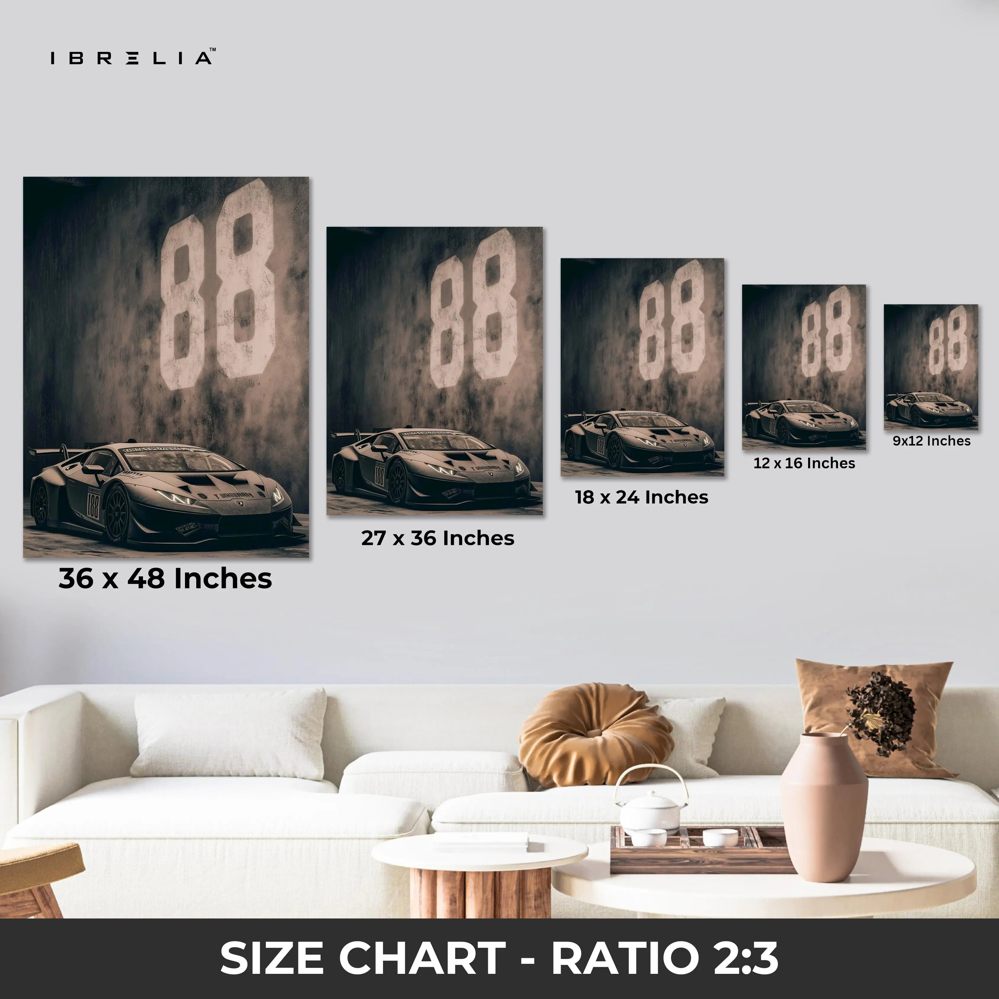Lamborghini Huracán 88 Racing Wall Art – Dark Supercar Canvas Frame | Luxury Car Poster Pakistan | IBRELIA™ IBRELIA