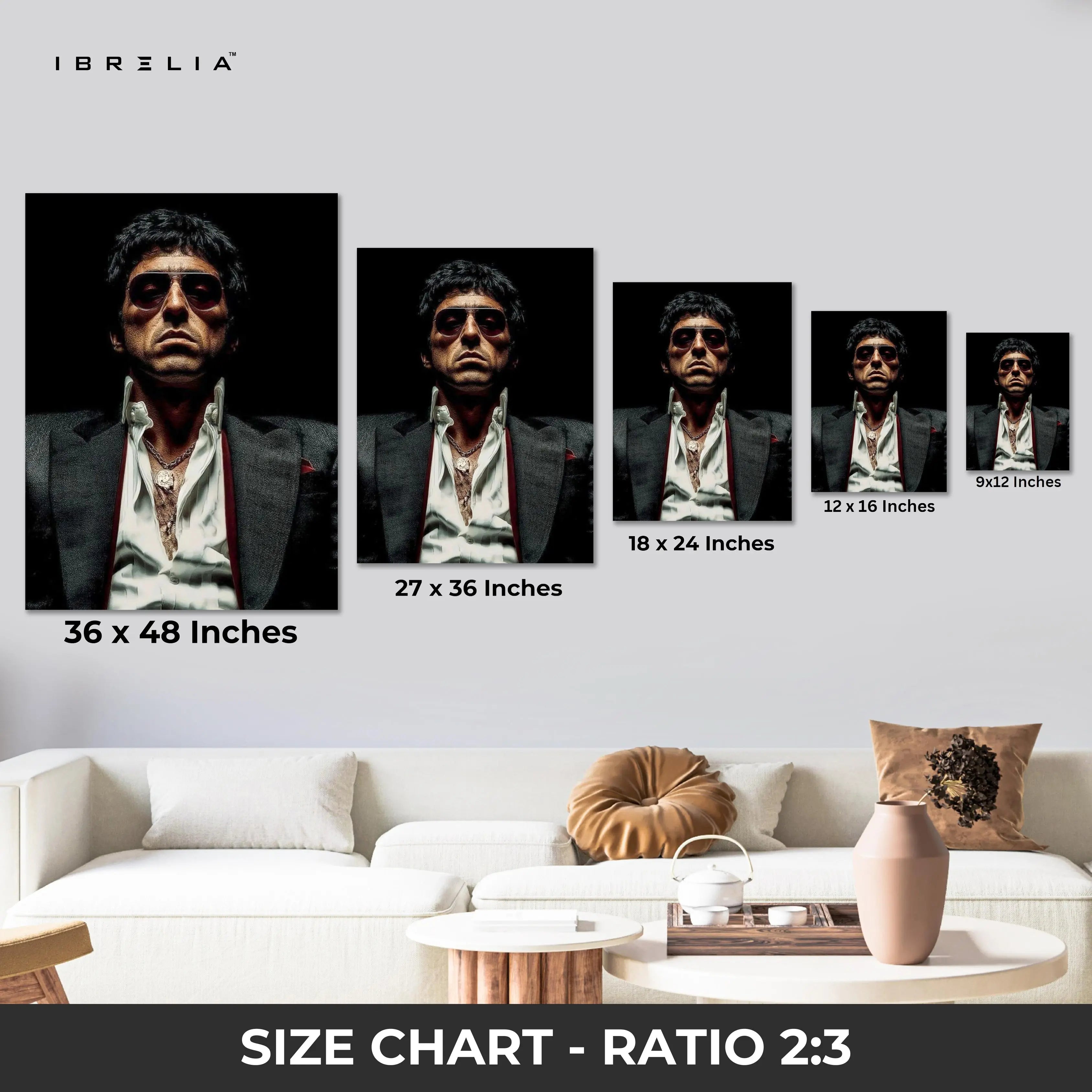 Tony Montana Dark Portrait Wall Art – Scarface Mafia Canvas Frame | Iconic Crime Poster Pakistan | IBRELIA™ IBRELIA