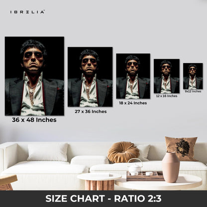 Tony Montana Dark Portrait Wall Art – Scarface Mafia Canvas Frame | Iconic Crime Poster Pakistan | IBRELIA™ IBRELIA