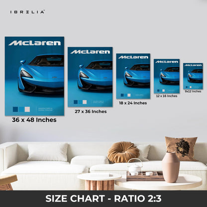 McLaren Blue Elegance Art – Minimal Supercar Front Luxury Wall Art | 4K Ultra Wrap Frame Wall Art in Pakistan | IBRELIA™ IBRELIA