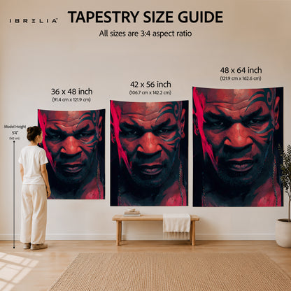 Mike Tyson Intense Portrait Wall Tapestry | Premium Heavyweight Jute Fabric Wall Hanging