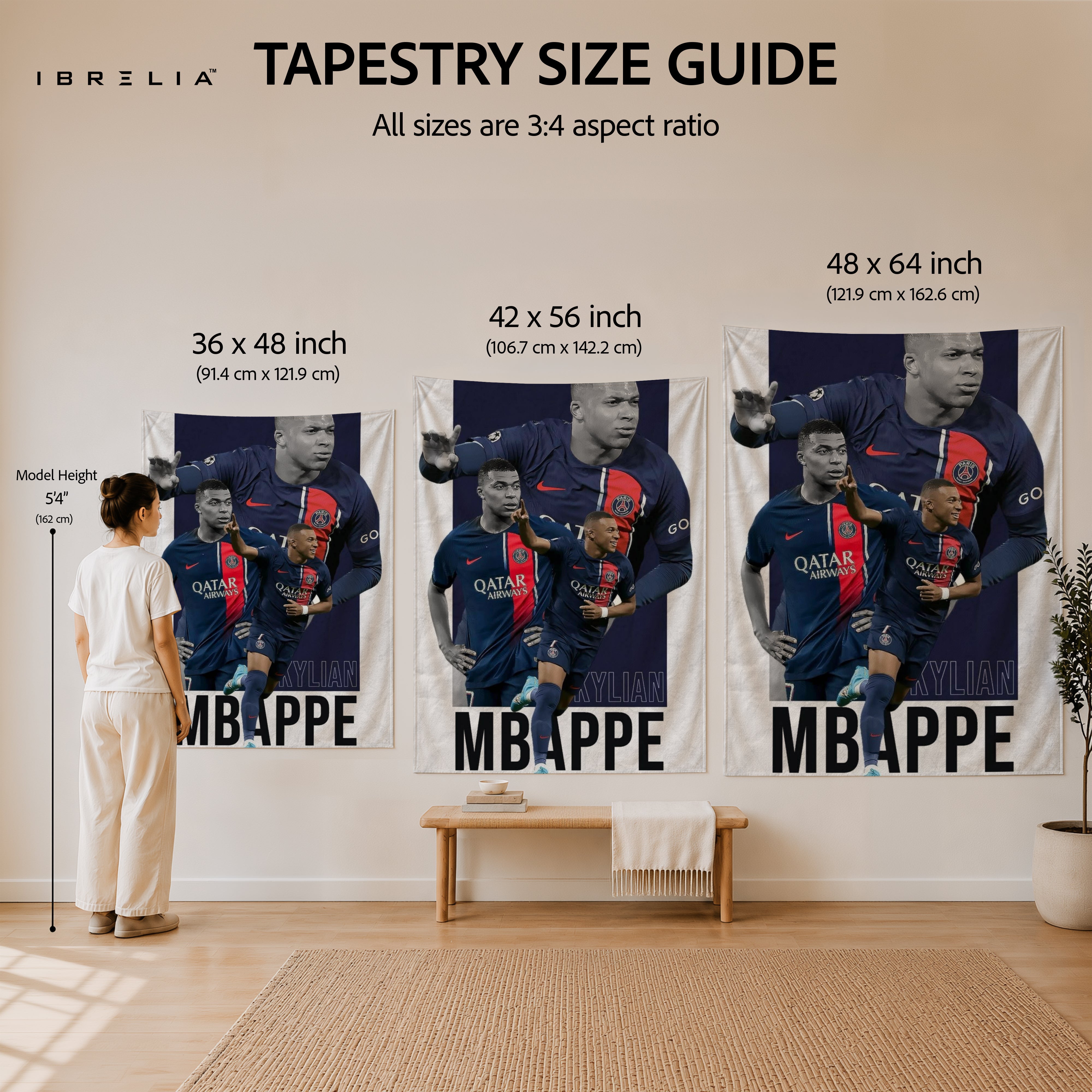 Kylian Mbappé PSG Collage Wall Tapestry | Premium Heavyweight Jute Fabric Wall Hanging
