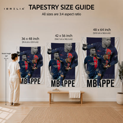 Kylian Mbappé PSG Collage Wall Tapestry | Premium Heavyweight Jute Fabric Wall Hanging