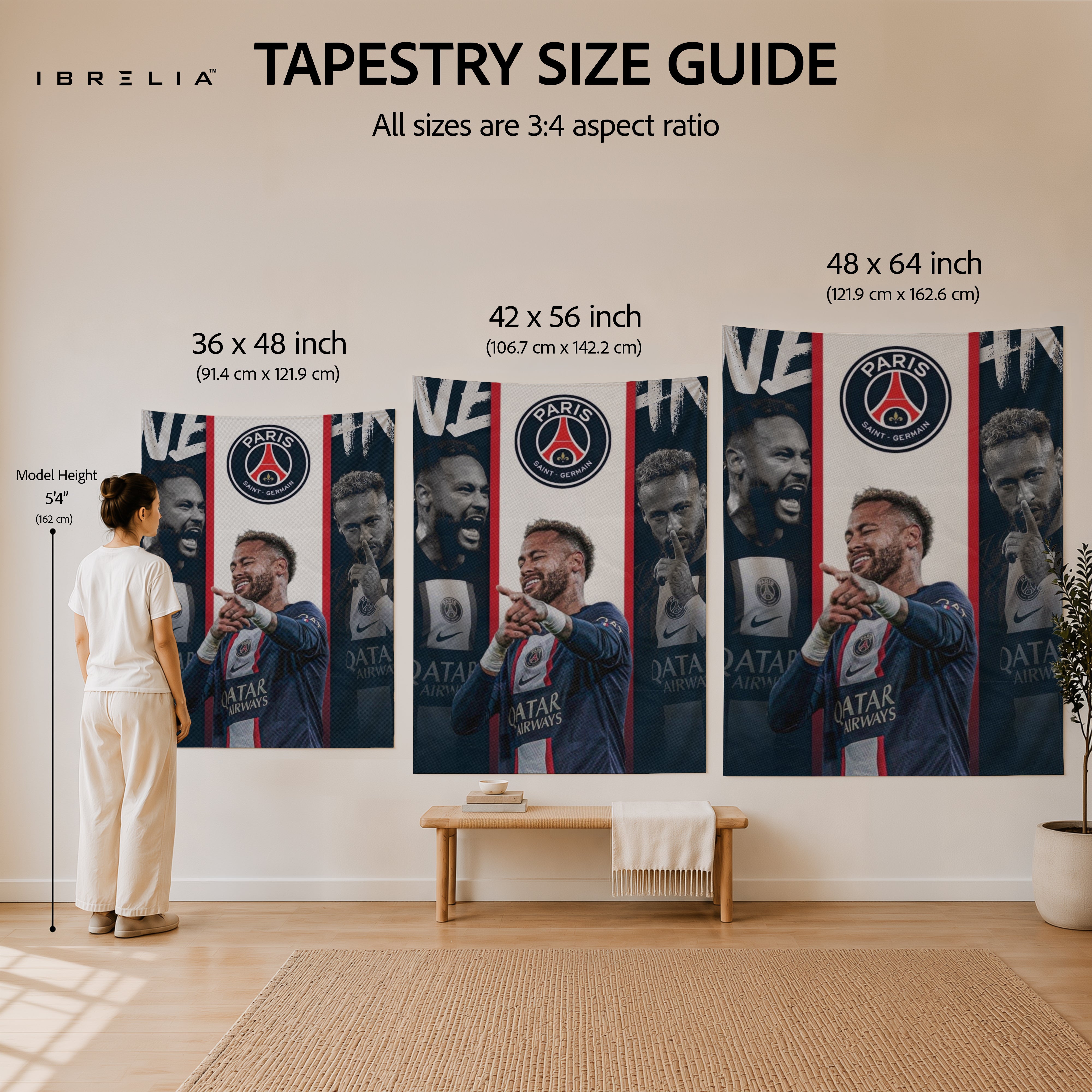 Neymar PSG Triple Portrait Wall Tapestry | Premium Heavyweight Jute Fabric Wall Hanging