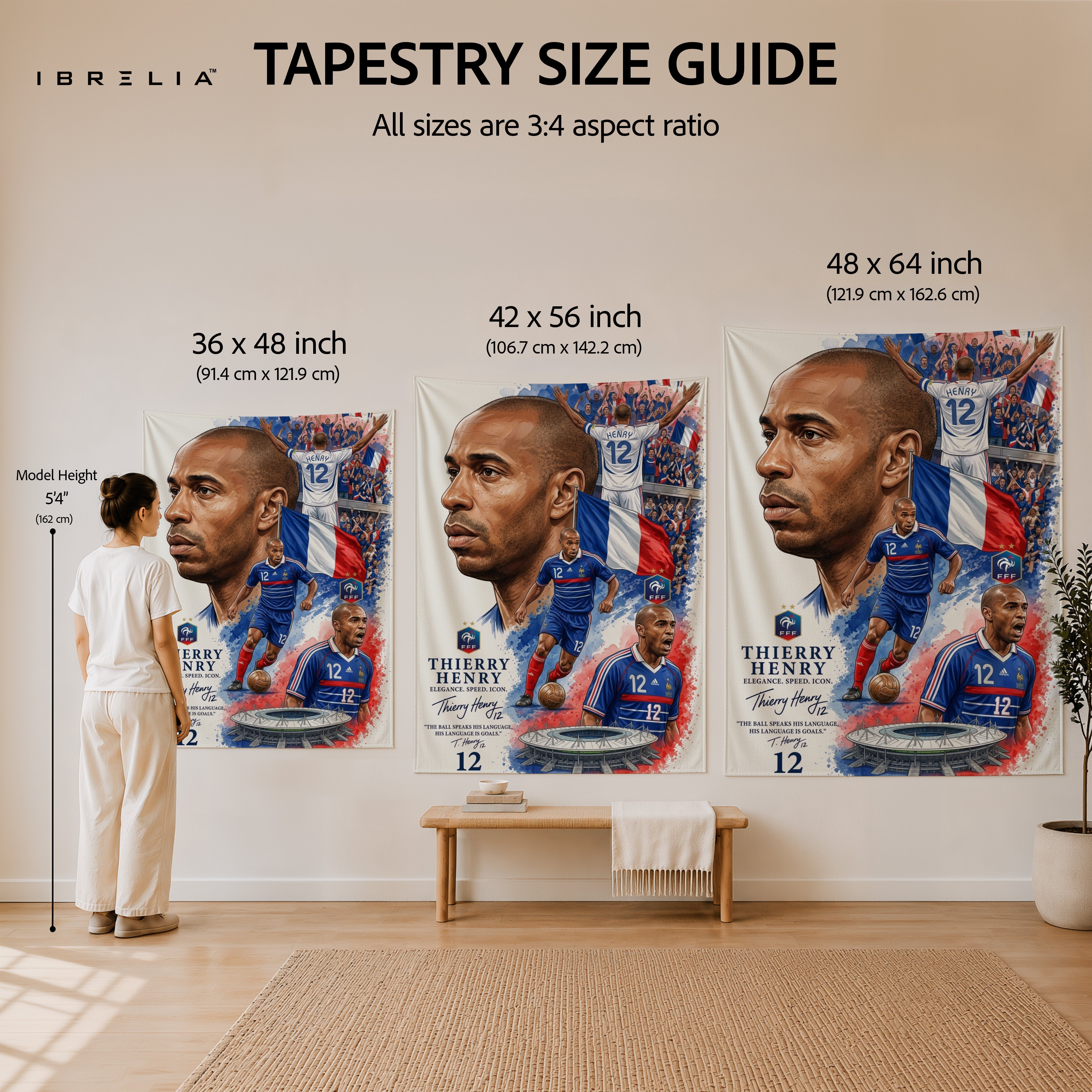 Thierry Henry France Legend Wall Tapestry | Premium Heavyweight Jute Fabric Wall Hanging