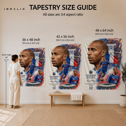 Thierry Henry France Legend Wall Tapestry | Premium Heavyweight Jute Fabric Wall Hanging