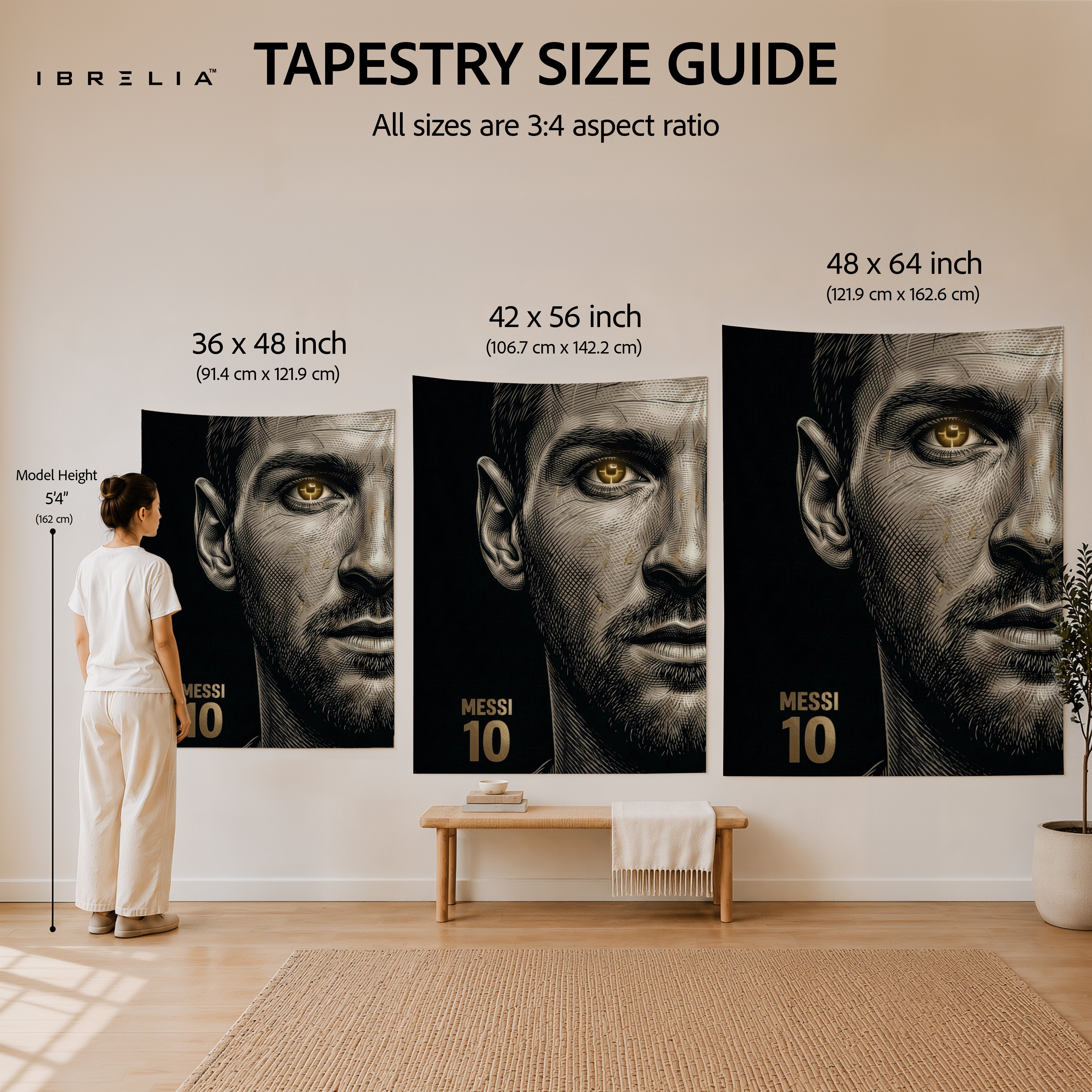 Lionel Messi Minimalist Portrait Wall Tapestry | Premium Heavyweight Jute Fabric Wall Hanging
