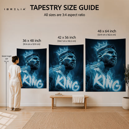 Lionel Messi King Neon Wall Tapestry | Premium Heavyweight Jute Fabric Wall Hanging