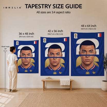 Kylian Mbappé France Minimal Portrait Wall Tapestry | Premium Heavyweight Jute Fabric Wall Hanging