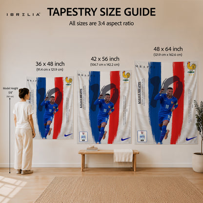 Kylian Mbappé France Tricolor Wall Tapestry | Premium Heavyweight Jute Fabric Wall Hanging