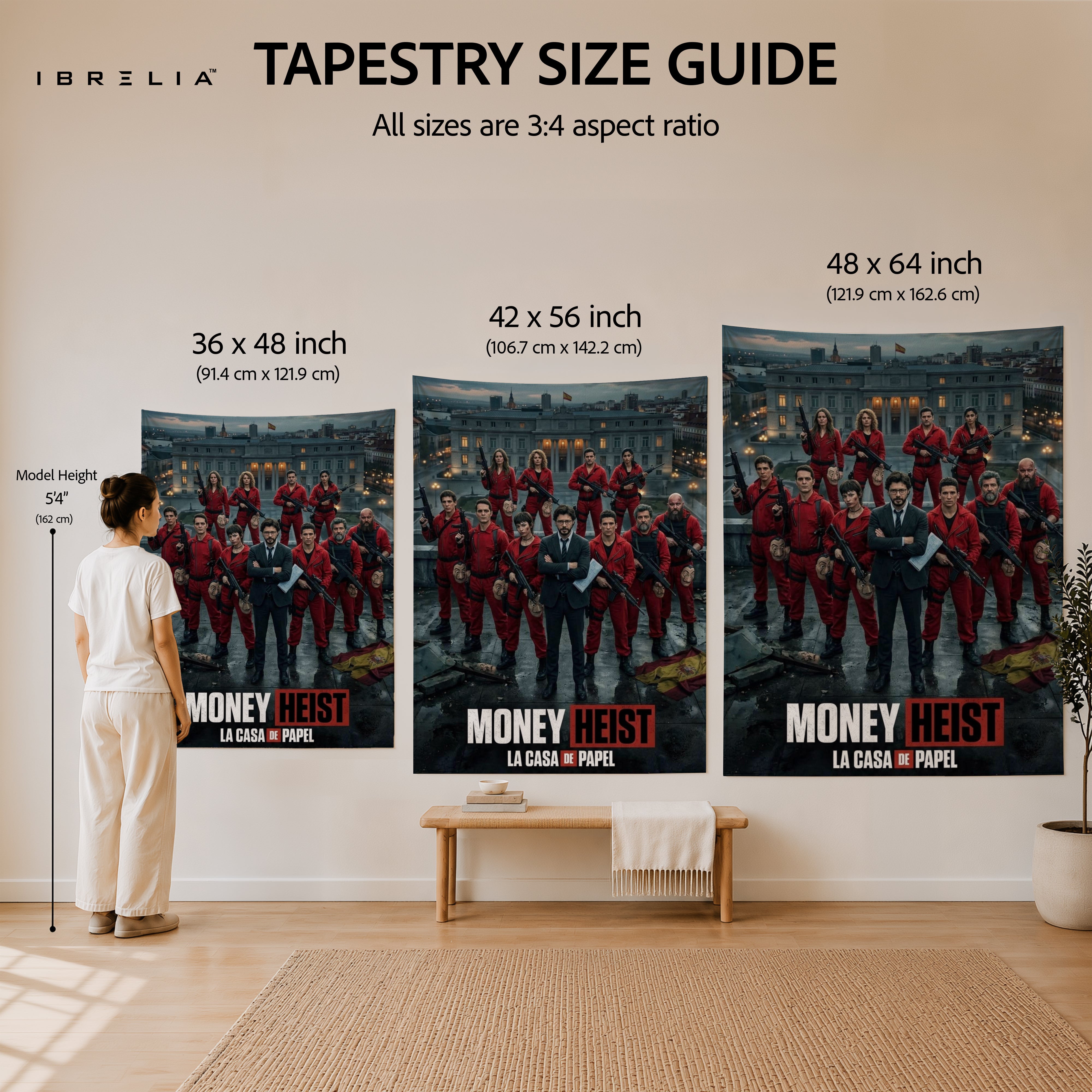Money Heist (La Casa de Papel) Team Wall Tapestry | Premium Heavyweight Jute Fabric Wall Hanging