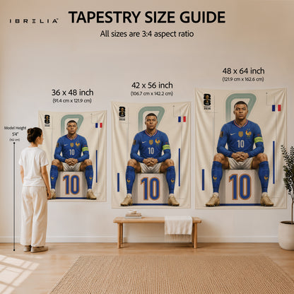 Kylian Mbappé France 2026 Wall Tapestry | Premium Heavyweight Jute Fabric Wall Hanging