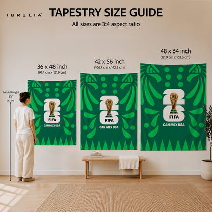 FIFA World Cup 2026 CAN MEX USA Edition Wall Tapestry | Premium Heavyweight Jute Fabric Wall Hanging