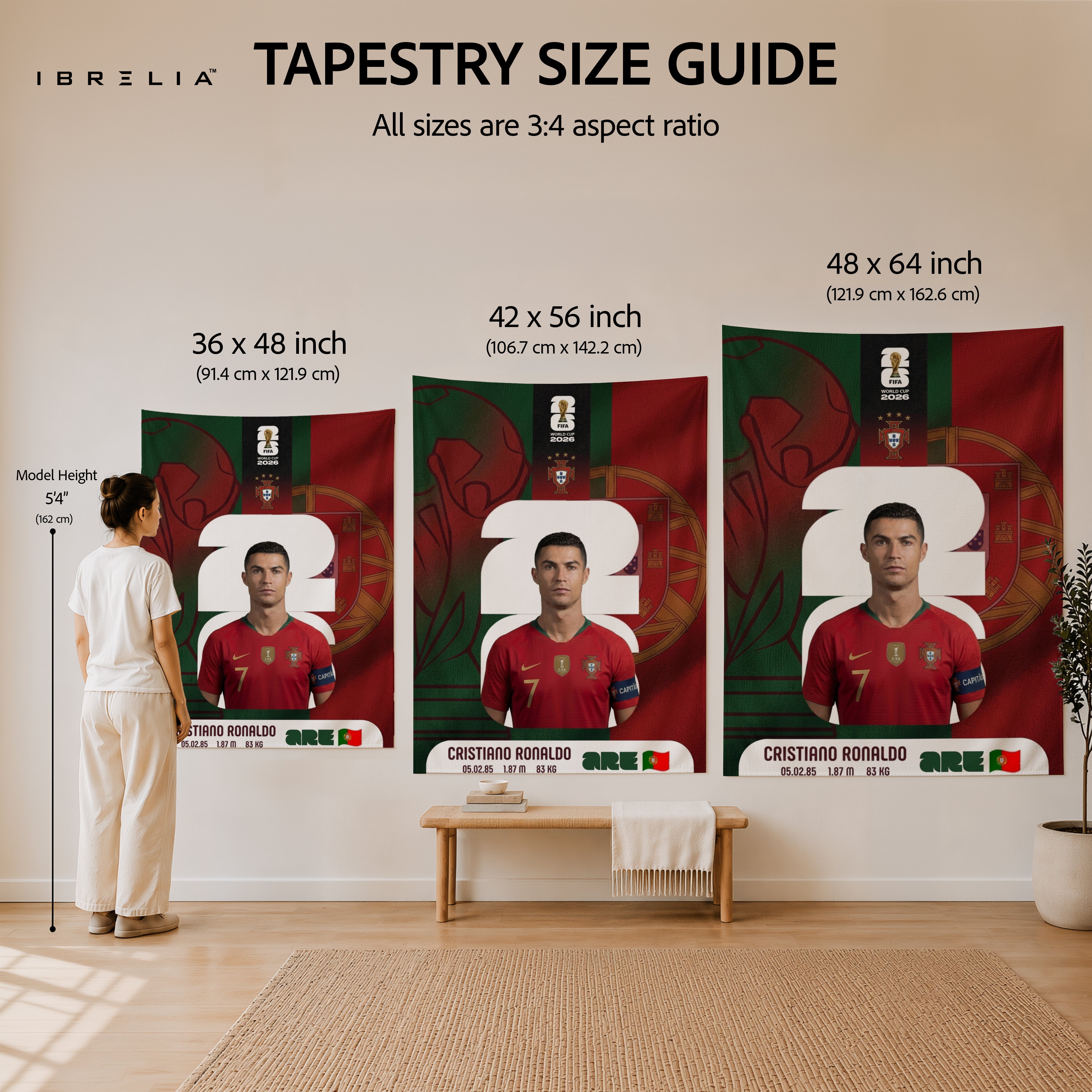 Cristiano Ronaldo Portugal World Cup 2026 Wall Tapestry | Premium Heavyweight Jute Fabric Wall Hanging