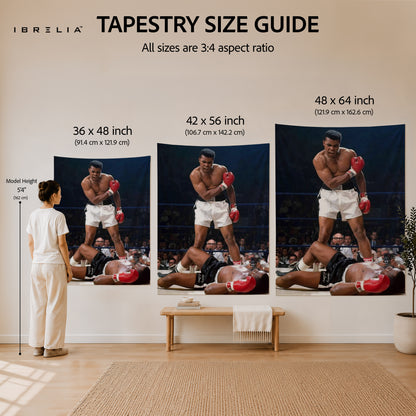Muhammad Ali Legendary Knockout Wall Tapestry | Premium Heavyweight Jute Fabric Wall Hanging