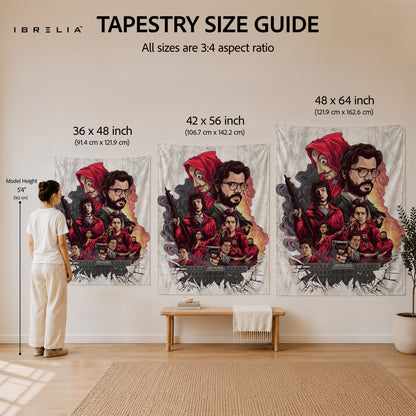 Money Heist Character Collage Wall Tapestry | Premium Heavyweight Jute Fabric Wall Hanging