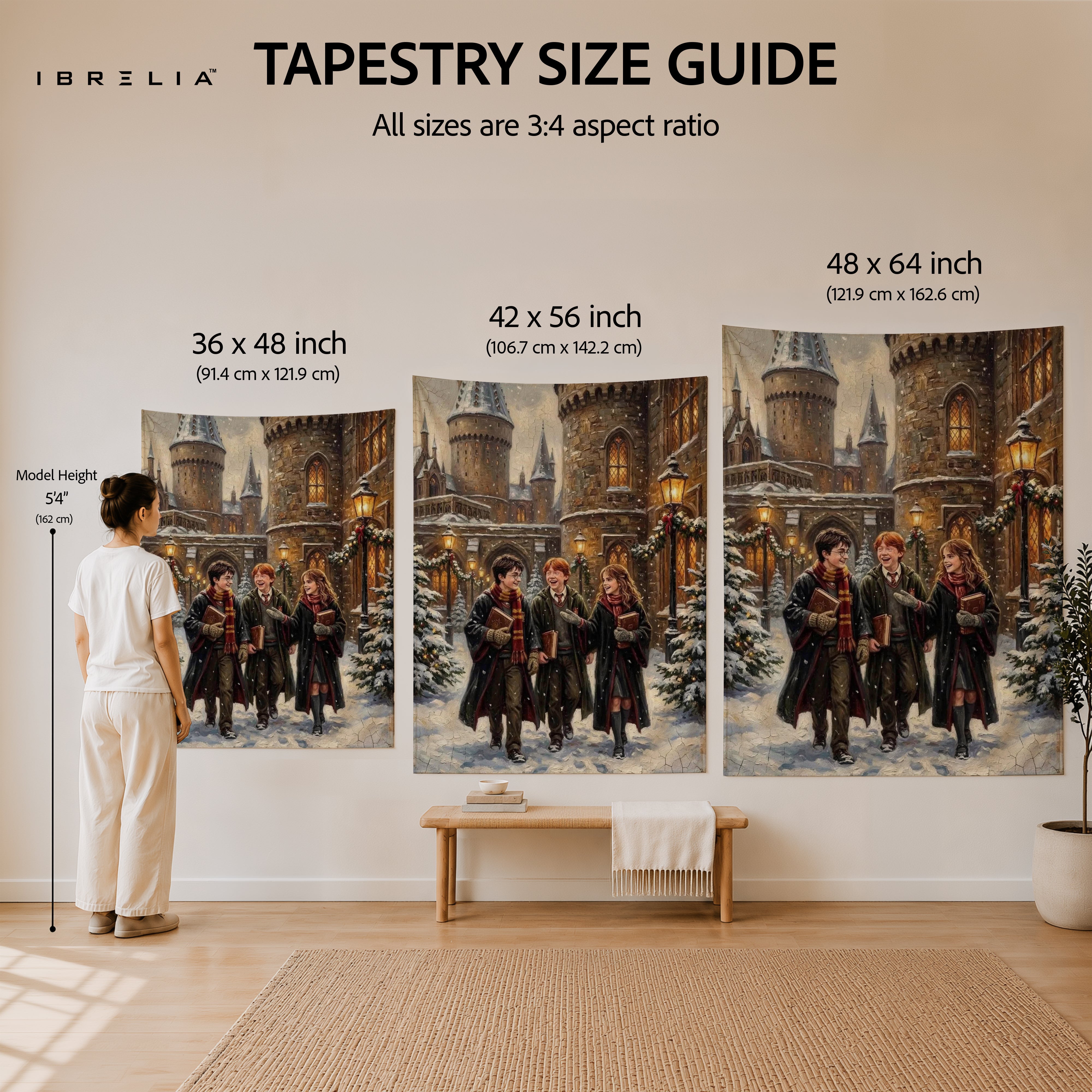 Harry Potter Golden Trio Hogwarts Winter Wall Tapestry – Premium Fantasy Wall Hanging & Home Decor in Pakistan
