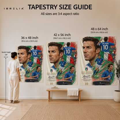 Alessandro Del Piero Italy Legend Wall Tapestry | Premium Heavyweight Jute Fabric Wall Hanging