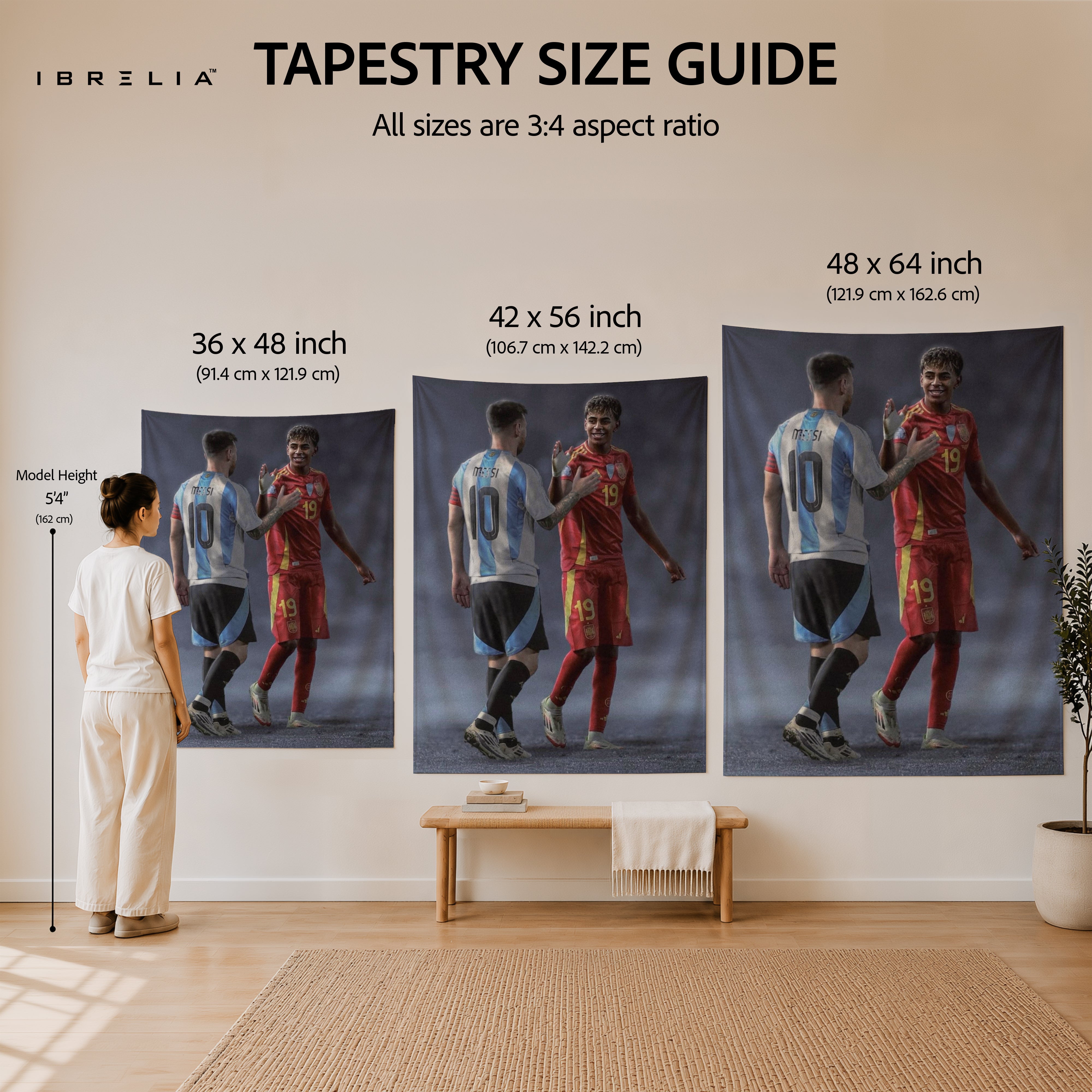 Messi & Lamine Yamal Football Legends Wall Tapestry | Premium Heavyweight Jute Fabric Wall Hanging