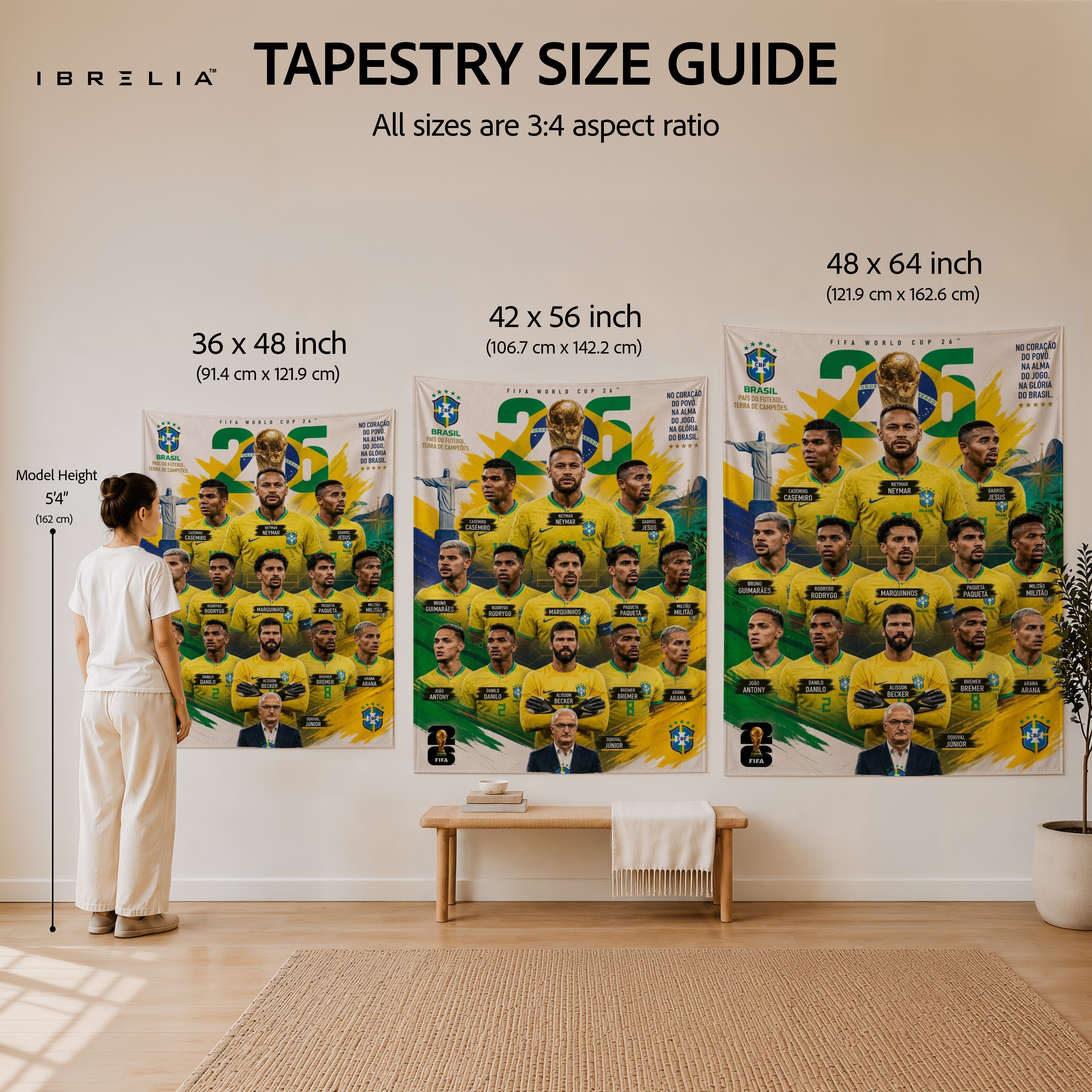 Brazil National Football Team Legends Wall Tapestry | Premium Heavyweight Jute Fabric Wall Hanging