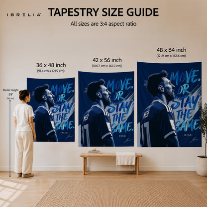 Lionel Messi Move or Stay the Same Wall Tapestry | Premium Heavyweight Jute Fabric Wall Hanging