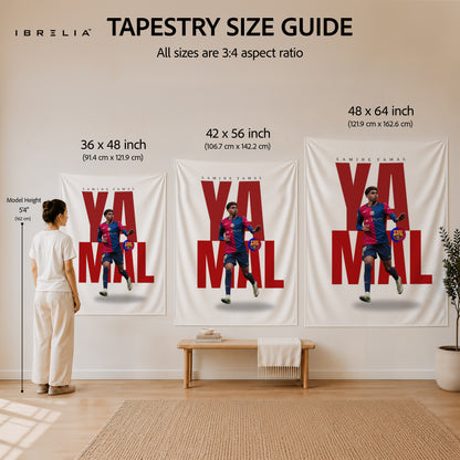 Lamine Yamal Typography FC Barcelona Wall Tapestry | Premium Heavyweight Jute Fabric Wall Hanging