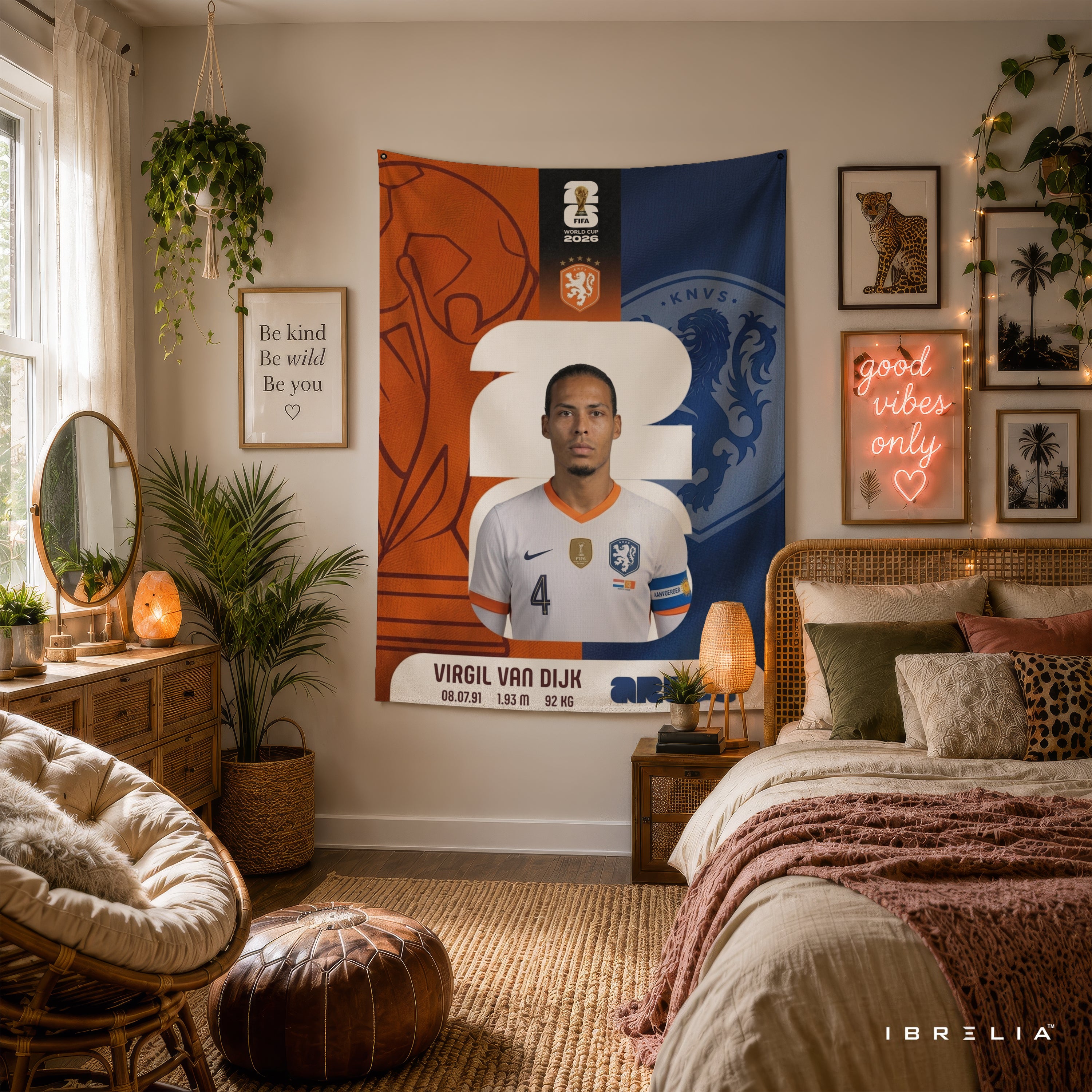 Virgil van Dijk Netherlands World Cup 2026 Wall Tapestry | Premium Heavyweight Jute Fabric Wall Hanging