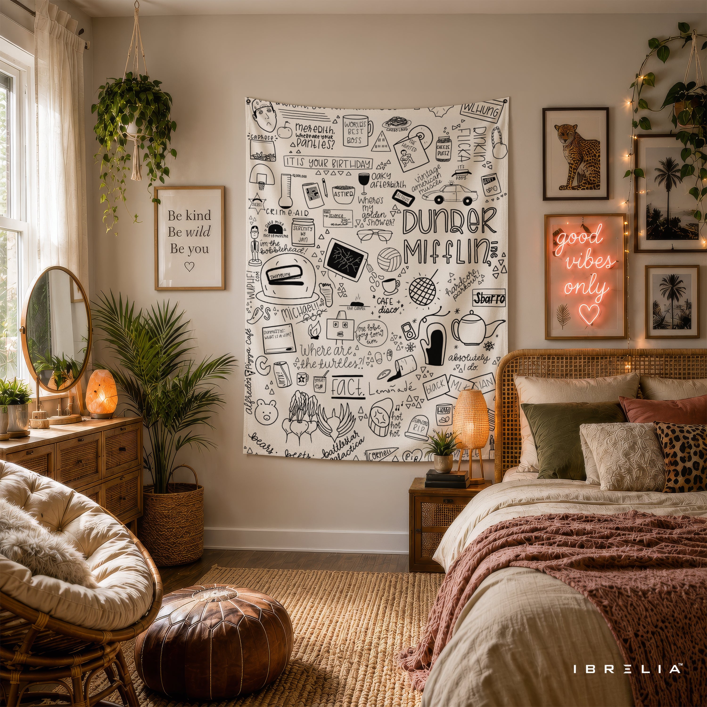 The Office Dunder Mifflin Doodle Wall Tapestry | Premium Heavyweight Jute Fabric Wall Hanging