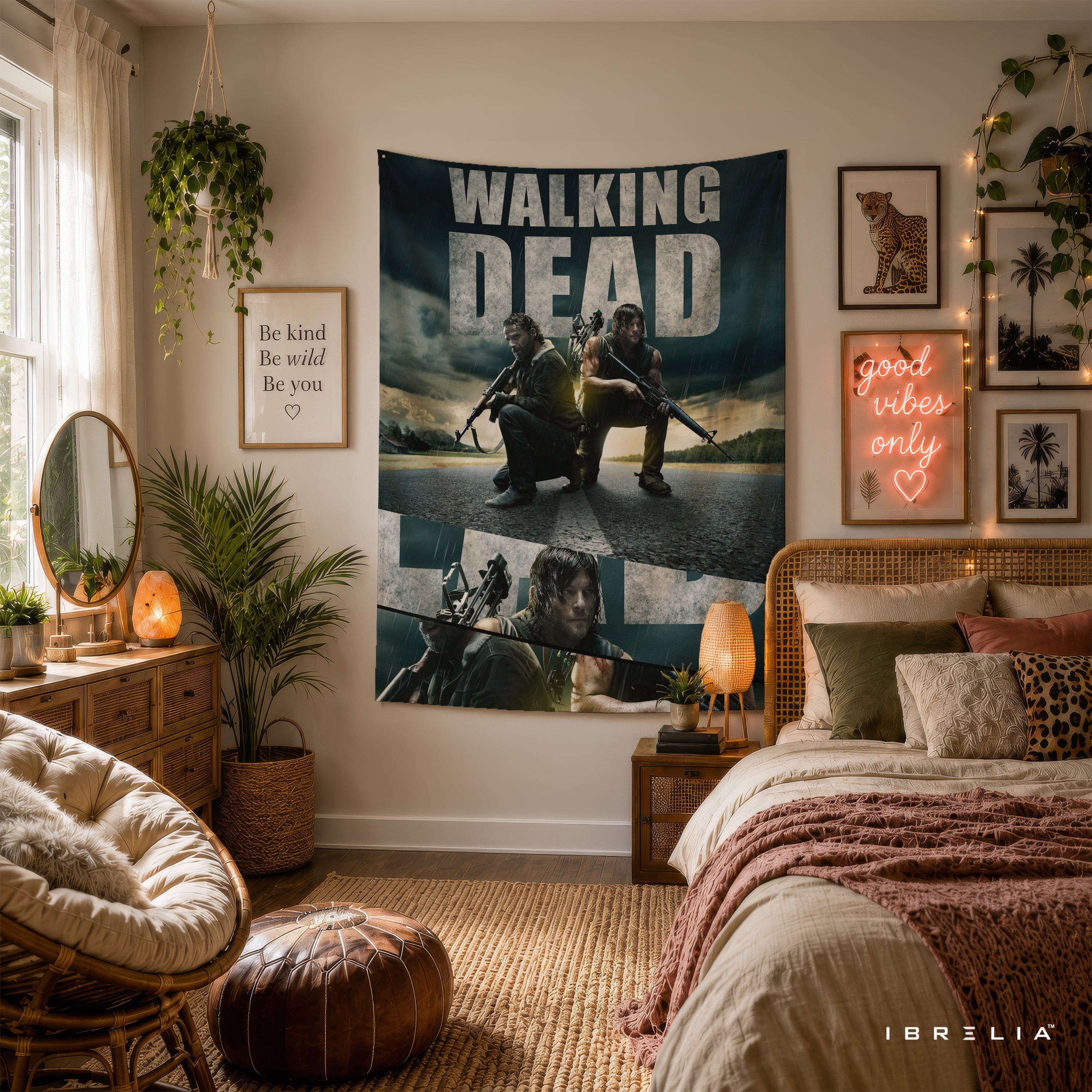 Rick Grimes & Daryl Dixon The Walking Dead Wall Tapestry | Premium Heavyweight Jute Fabric Wall Hanging