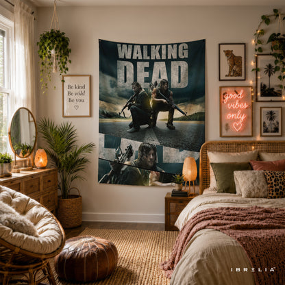 Rick Grimes & Daryl Dixon The Walking Dead Wall Tapestry | Premium Heavyweight Jute Fabric Wall Hanging