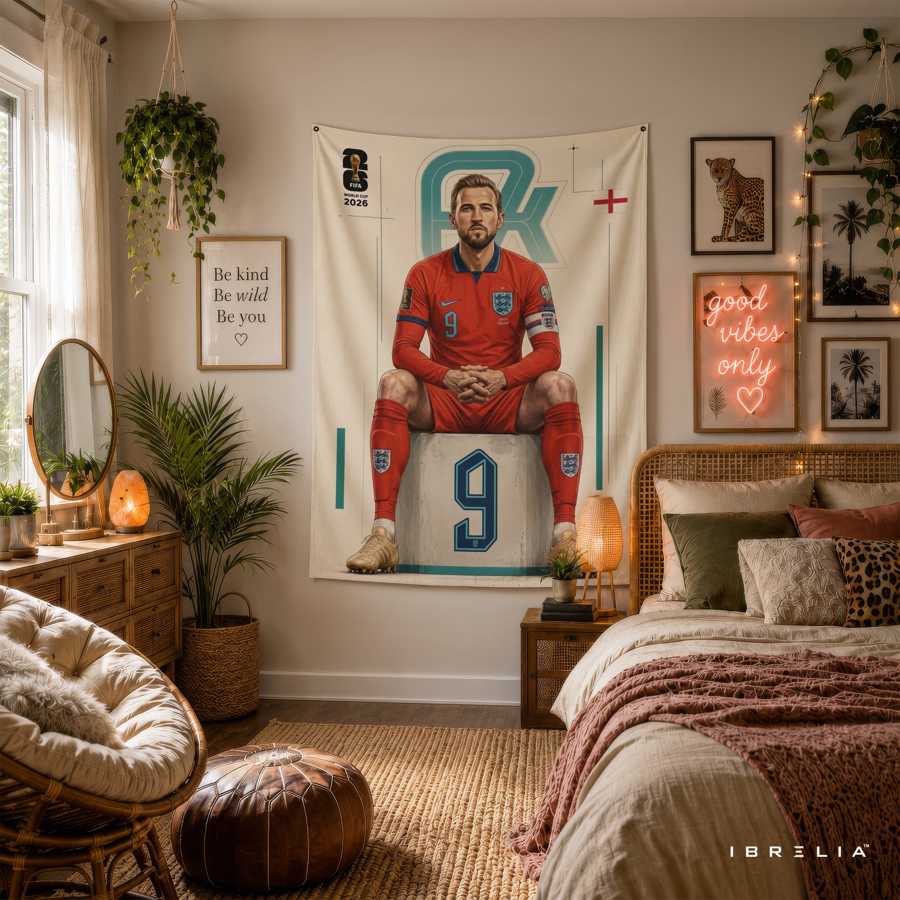 Harry Kane England 2026 Wall Tapestry | Premium Heavyweight Jute Fabric Wall Hanging