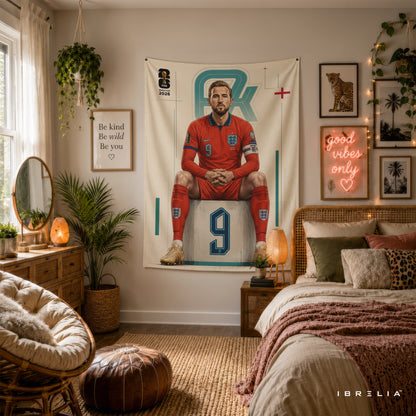Harry Kane England 2026 Wall Tapestry | Premium Heavyweight Jute Fabric Wall Hanging