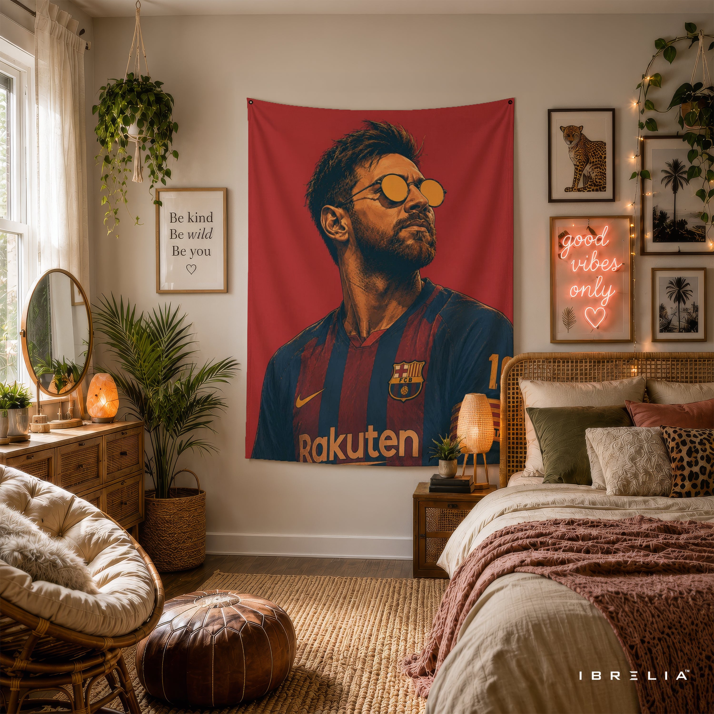 Lionel Messi Barcelona Wall Tapestry | Premium Heavyweight Jute Fabric Wall Hanging