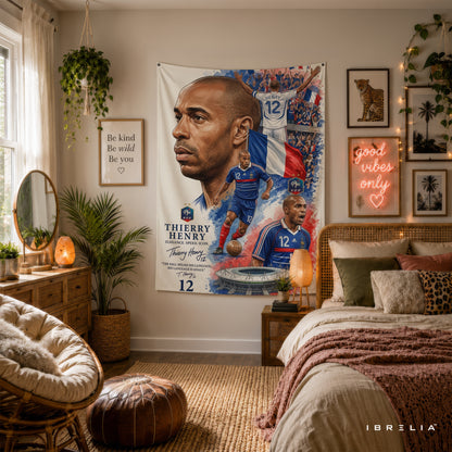 Thierry Henry France Legend Wall Tapestry | Premium Heavyweight Jute Fabric Wall Hanging
