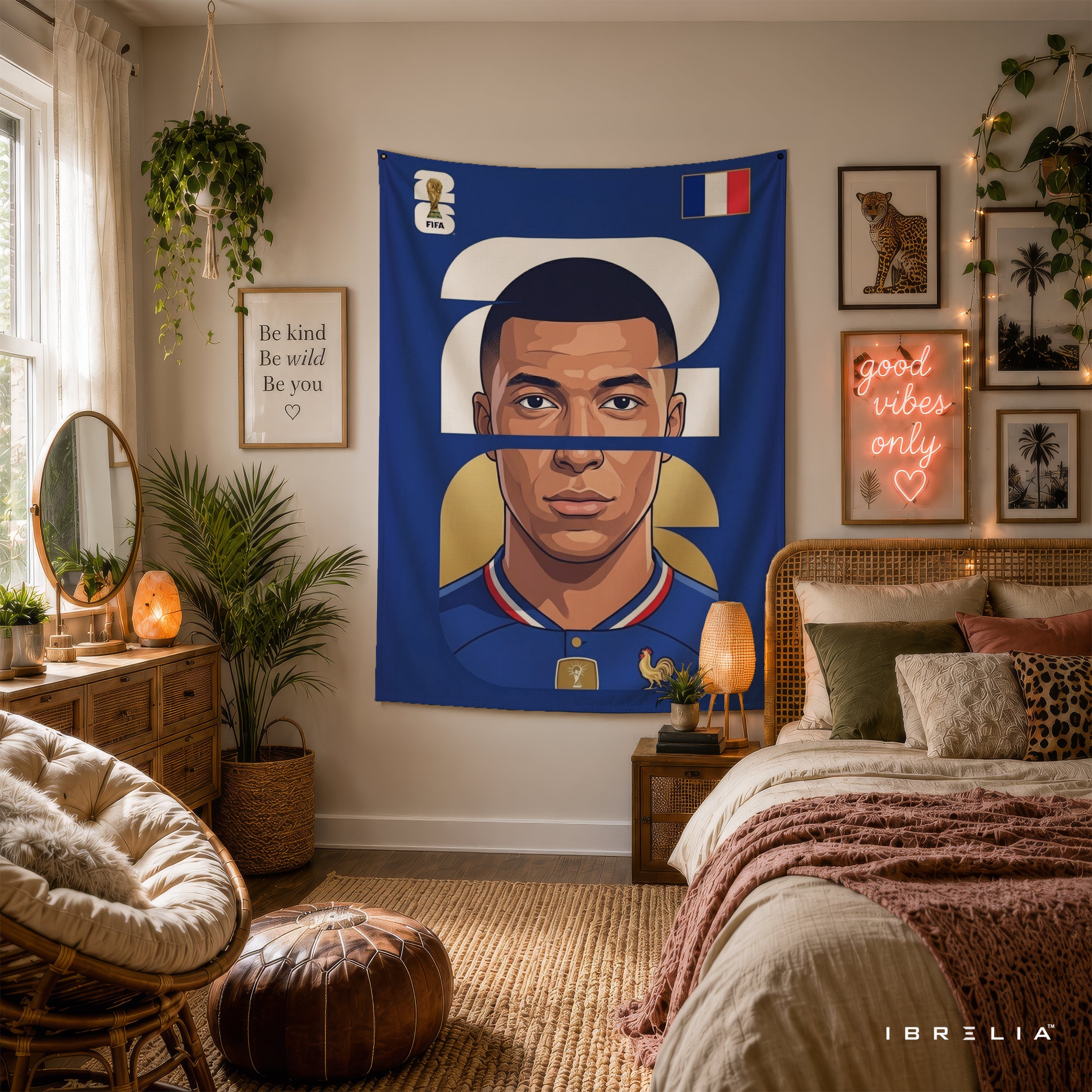 Kylian Mbappé France Minimal Portrait Wall Tapestry | Premium Heavyweight Jute Fabric Wall Hanging
