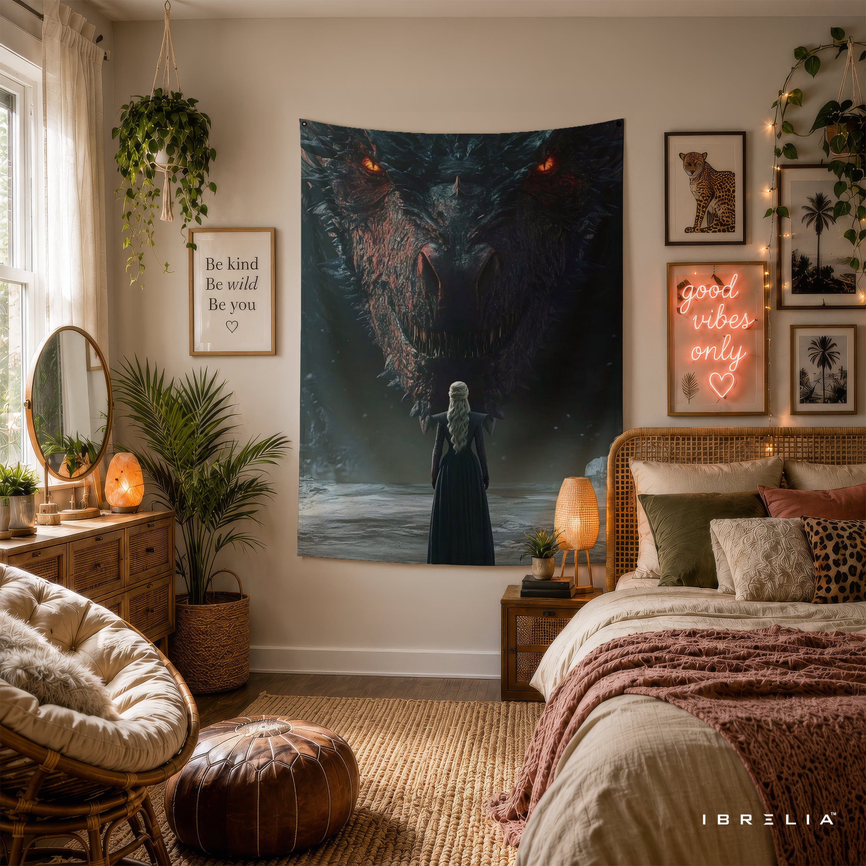 Daenerys & Drogon Game of Thrones Wall Tapestry | Premium Heavyweight Jute Fabric Wall Hanging