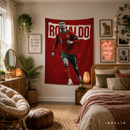 Cristiano Ronaldo Portugal Wall Tapestry | Premium Heavyweight Jute Fabric Wall Hanging